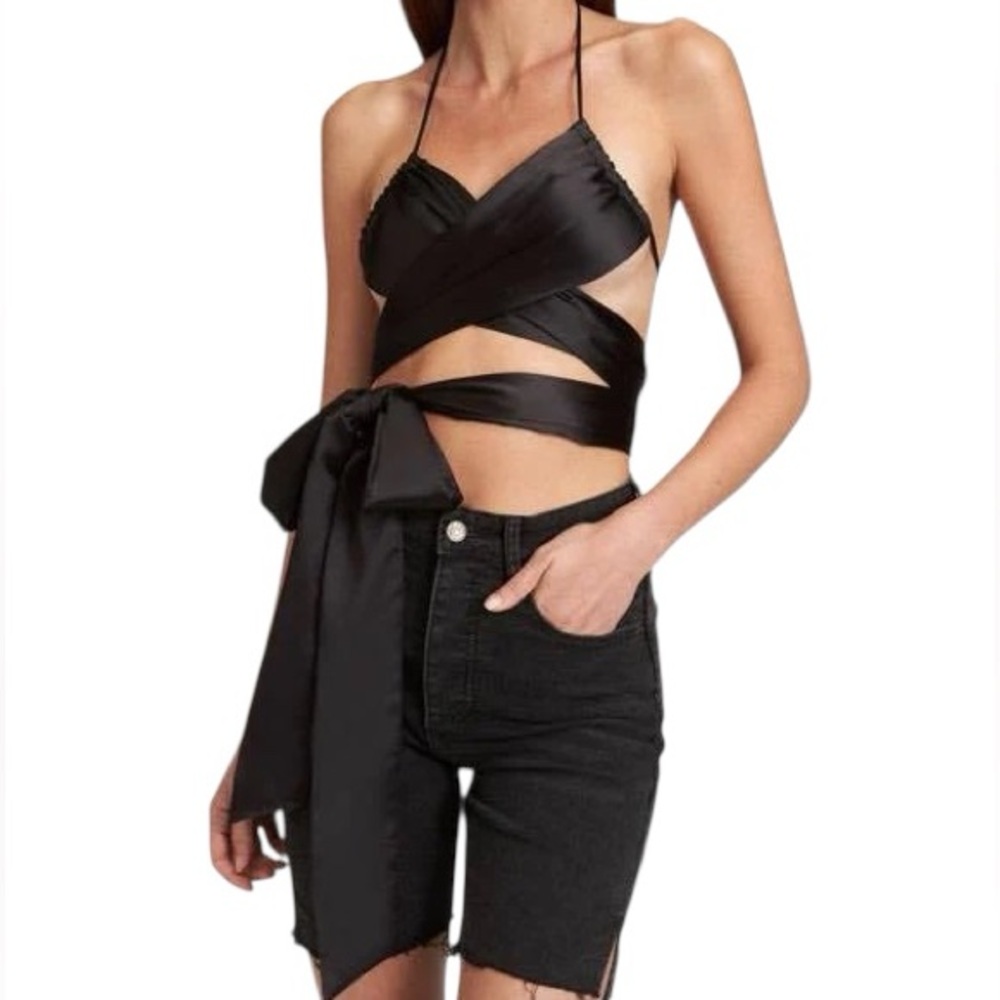 Lioness Wrap Top Halter Satin XS Black Multiway Clubwear Contemporary Neutral